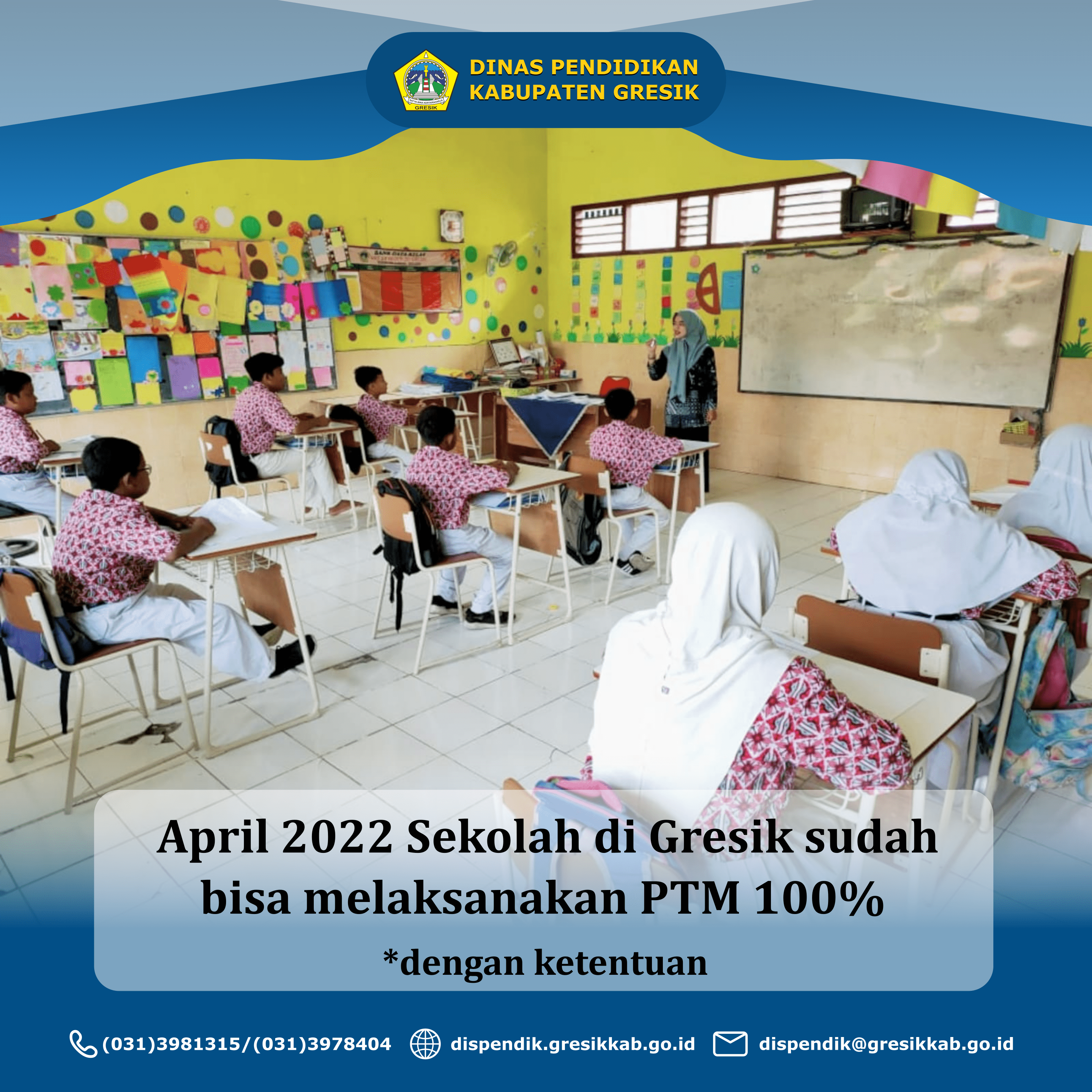 April 2022 Sekolah di Gresik sudah bisa melaksanakan PTM 100%