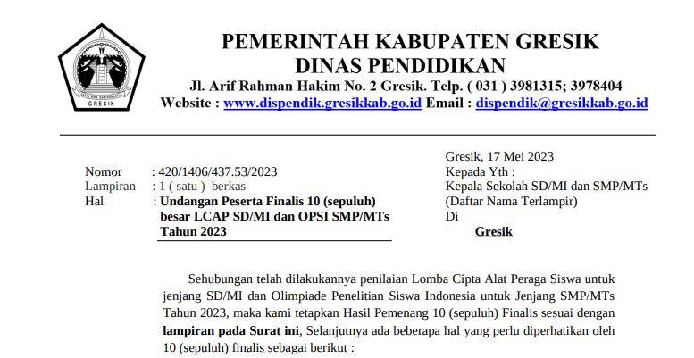 Pengumuman hasil penilaian LCAP jenjang SD/MI dan OPSI jenjang SMP/MTs Tahun 2023